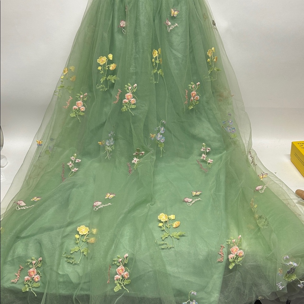 Green Strapless Floral Dress fairy cottage core 16W corset top flower embroidery - Picture 2 of 10